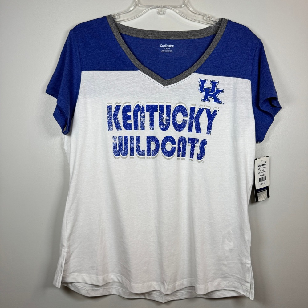 Captivating Kentucky Wildcats Womens Large Colorblock V-Neck Graphic Tee NWT‎